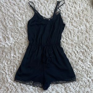 Black silky lace romper